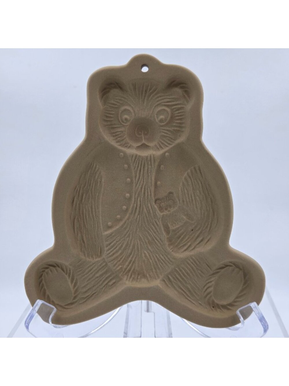Brown Bag Cookie Art Teddy Bear Vest Single Cookie Mold Stoneware 1984